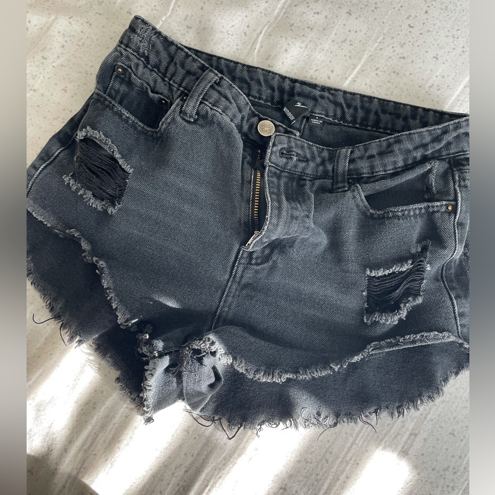 Black denim shorts